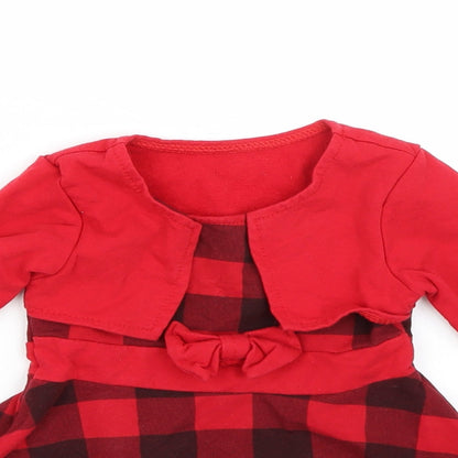 Close-up detail of Preworn girls’ red check a-line, size 12, months