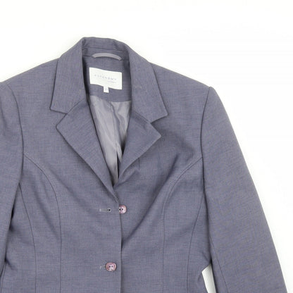 Close-up detail of Autonomy women’s purple jacket blazer, size UK 10