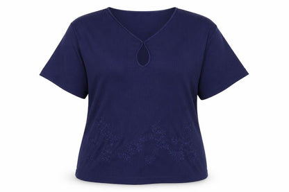 Front view of Paramour women’s blue basic t-shirt, size L