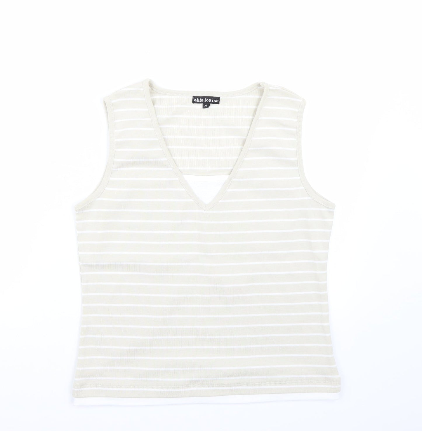 Ellie Louise Womens Beige Striped  Basic T-Shirt Size XL