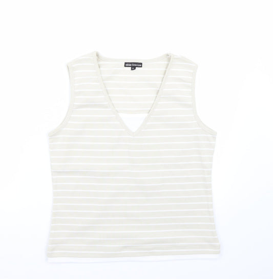 Ellie Louise Womens Beige Striped  Basic T-Shirt Size XL