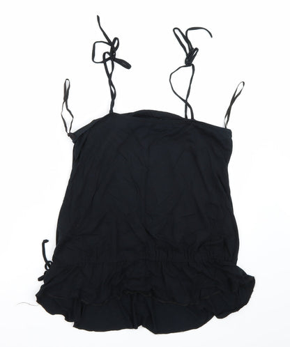 Back view of Preworn women’s black basic t-shirt, size UK 14