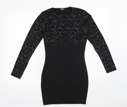 Preworn Womens Black Geometric  Bodycon  Size 8