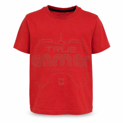 Front view of F&F boys’ red basic t-shirt, size 4-5, years - true gamer