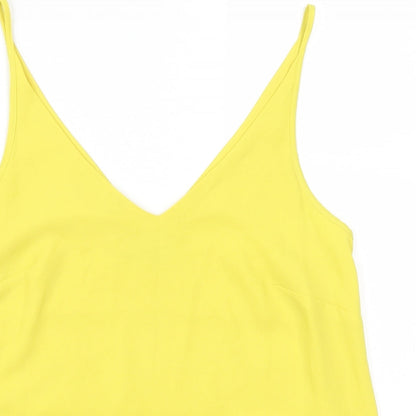 Close-up detail of Papaya women’s yellow basic tank, size UK 8