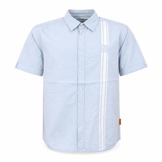 Front view of Blend men’s blue striped button-up, size L