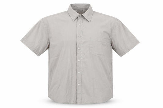 Front view of De Vergo men’s grey button-up, size XL