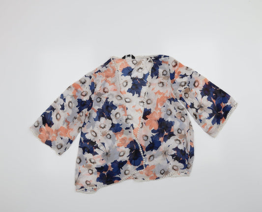 New Look Womens White Floral  Cardigan Jumper Size 8