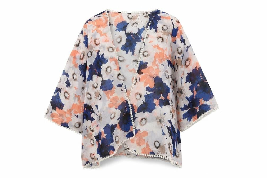 New Look Womens White Floral  Cardigan Jumper Size 8
