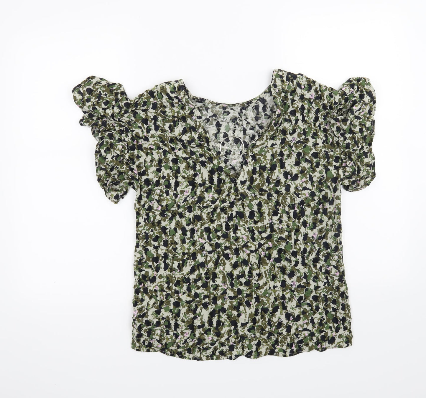 Nutmeg Womens Green Floral  Basic T-Shirt Size 8