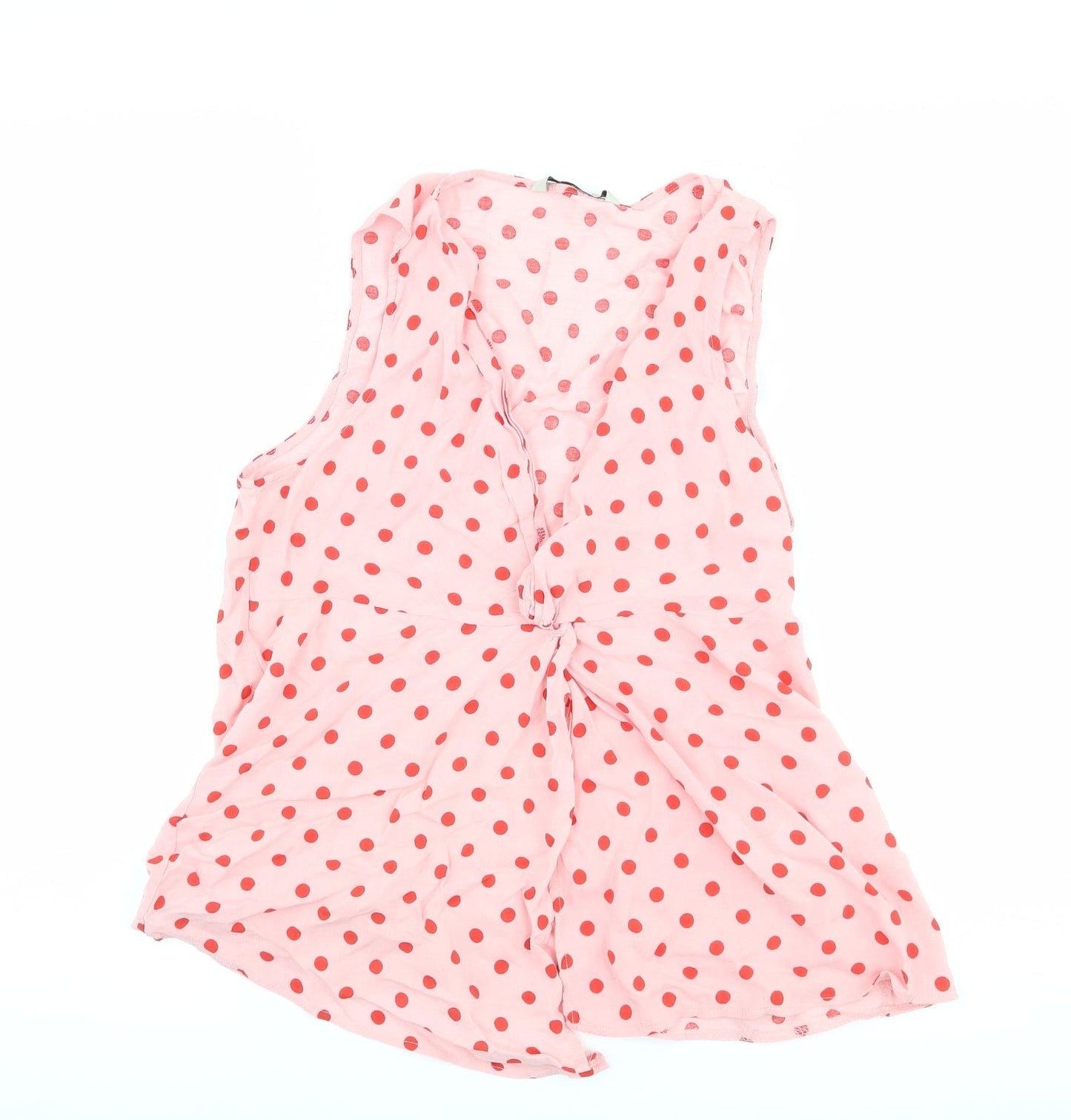 Stradivarius Womens Pink Polka Dot  Basic Tank Size M  - Knot Detail