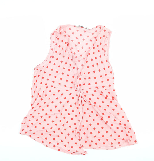 Stradivarius Womens Pink Polka Dot  Basic Tank Size M  - Knot Detail
