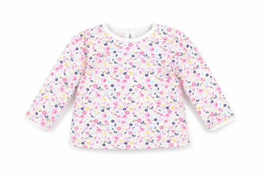 Front view of George girls’ white floral basic t-shirt, size 3-6, months