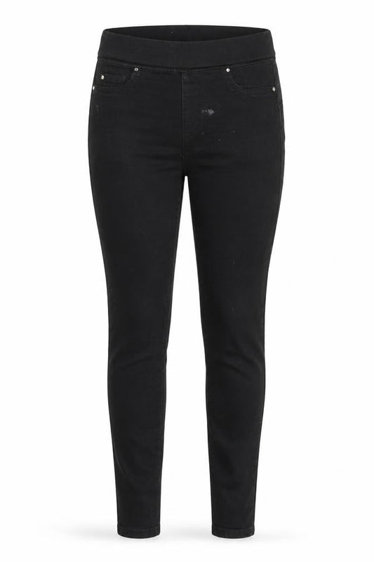 Front view of Denim & Co. women’s black skinny jeans, size UK 12, 27.5-inch leg