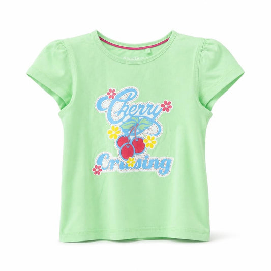 Front view of jupilu girls’ green basic t-shirt, size 2-3, years