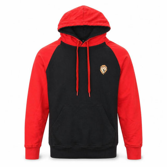 Front view of men’s black pullover hoodie, size XS