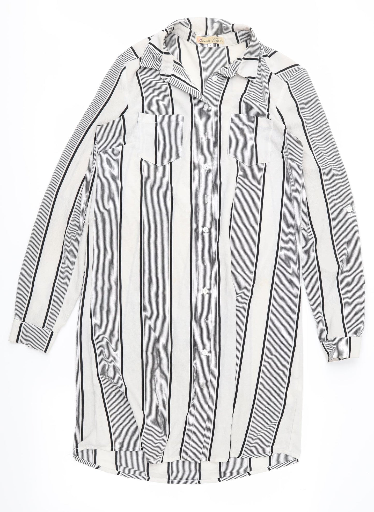 CAMEO ROSE Womens Ivory Striped  Basic Button-Up Size 8