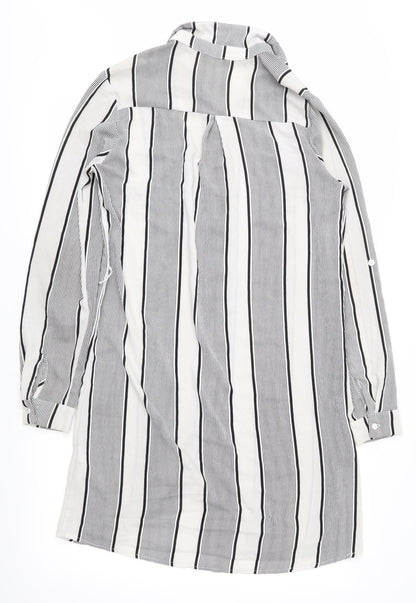 Back view of Cameo Rose women’s ivory striped basic button-up, size UK 8