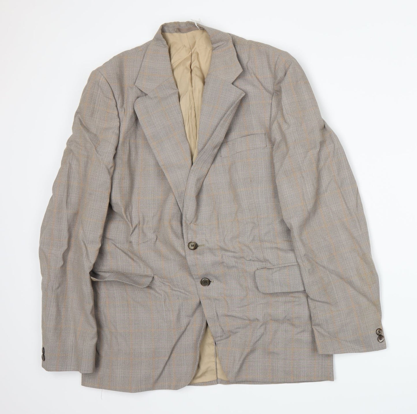 Preworn Mens Beige Plaid  Jacket Suit Jacket Size M