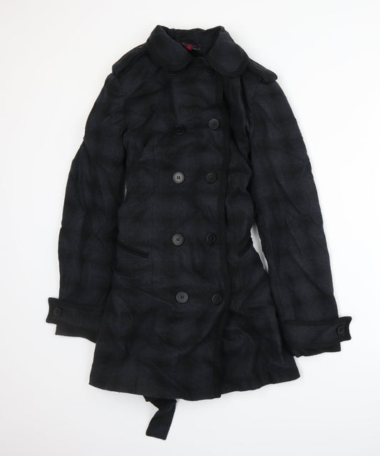 New Look Womens Blue Plaid  Overcoat Coat Size 14