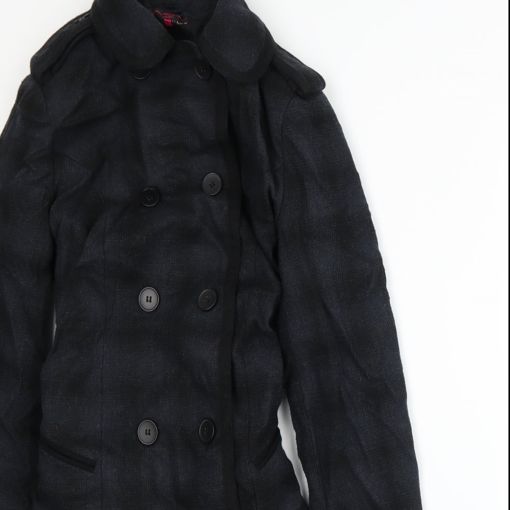 New Look Womens Blue Plaid  Overcoat Coat Size 14