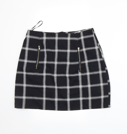 Urmoda Womens Black Plaid  A-Line Skirt Size XS