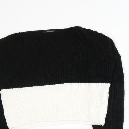 Close-up detail of PRETTYLITTLETHING women’s black knit jumper, size S