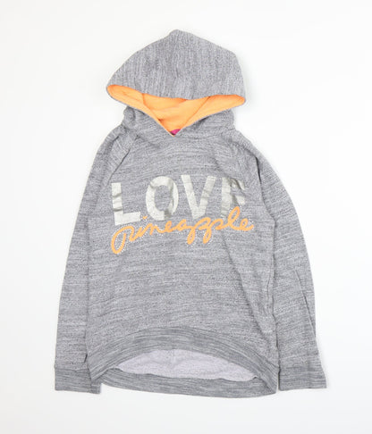 Additional front view of Pineapple girls’ grey pullover hoodie, size 11-12, years