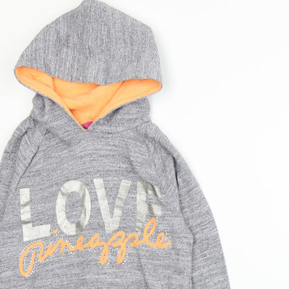 Close-up detail of Pineapple girls’ grey pullover hoodie, size 11-12, years