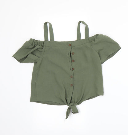 Front view of Primark girls’ green basic blouse, size 7-8, years