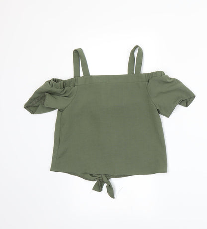 Back view of Primark girls’ green basic blouse, size 7-8, years