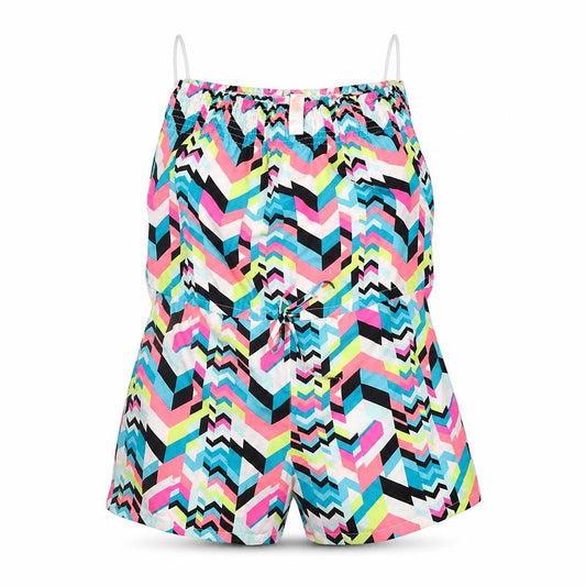 Front view of Ocean Club women’s multicoloured striped romper one-piece, size UK 14