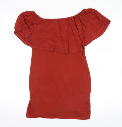 Additional front view of Miss Selfridge women’s orange basic blouse, size UK 10
