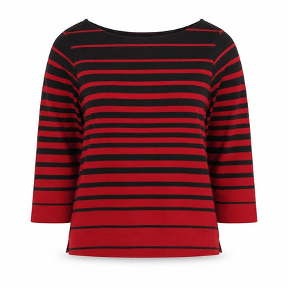 Front view of Joie De Vivre women’s red striped jumper, size L