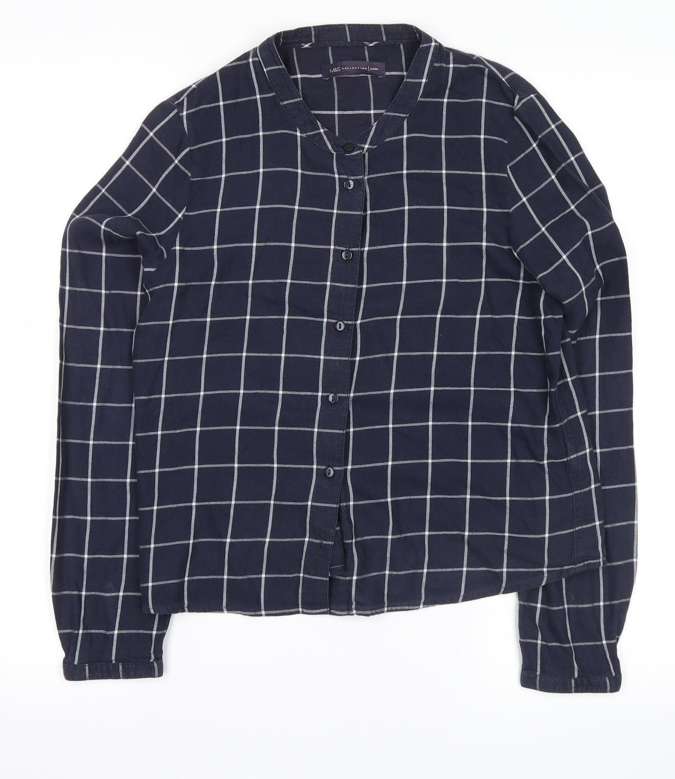 Marks and Spencer Womens Blue Check Flannel Basic Button-Up Size 6