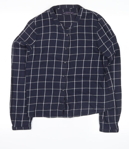 Additional front view of Marks & Spencer women’s blue check flannel basic button-up, size UK 6