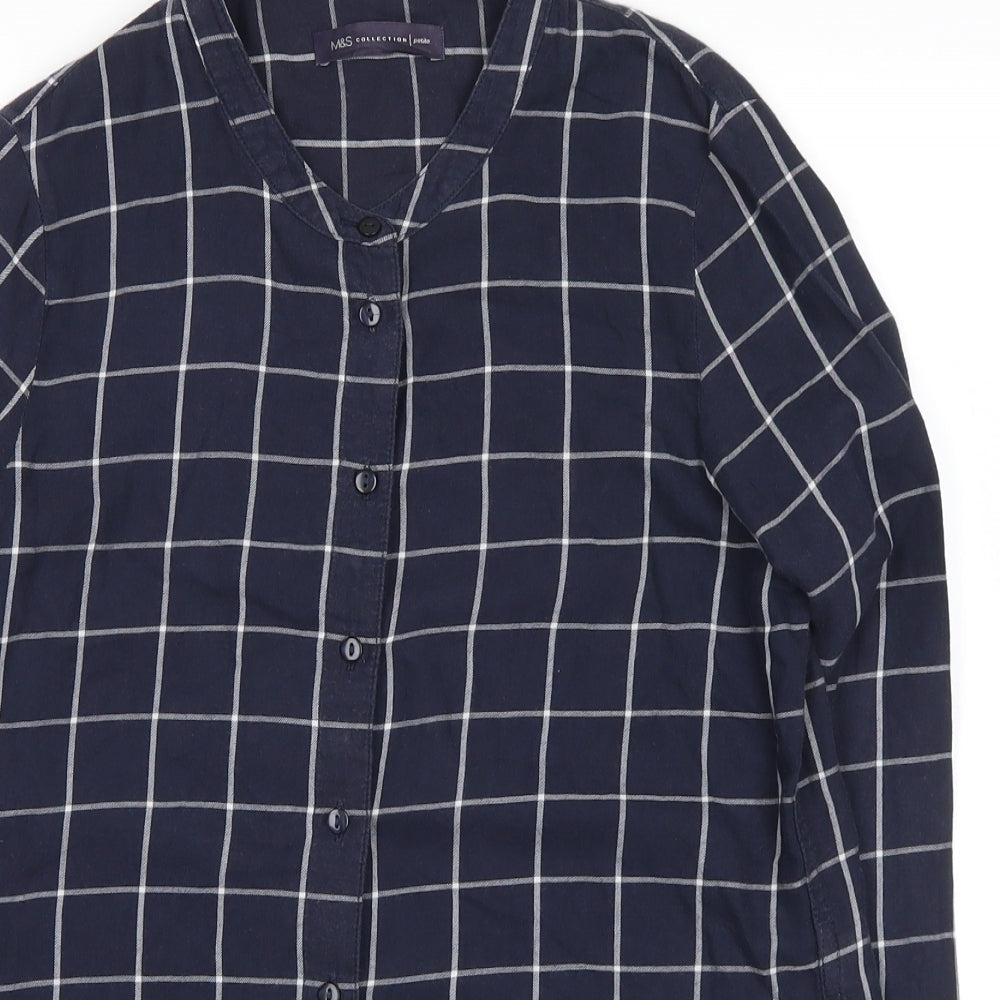 Marks and Spencer Womens Blue Check Flannel Basic Button-Up Size 6