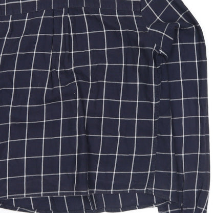 Brand and care label for Marks & Spencer women’s blue check flannel basic button-up, size UK 6