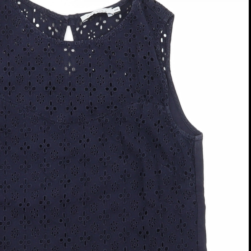 Amphora Womens Blue Floral  Basic T-Shirt Size 8