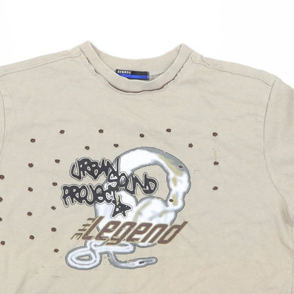 Close-up detail of George boys’ beige pullover t-shirt, size 11-12, years