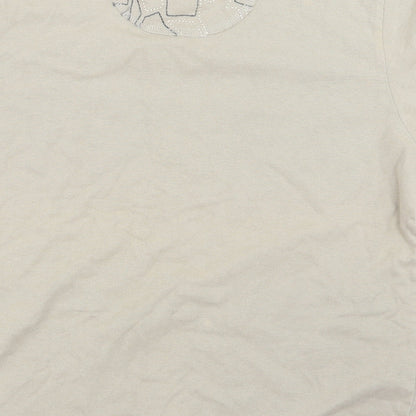 Brand and care label for George boys’ beige pullover t-shirt, size 11-12, years