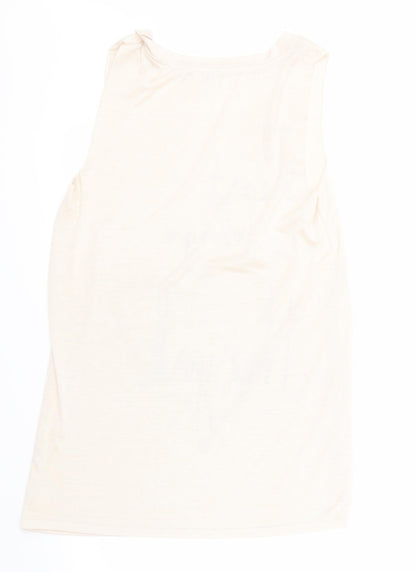 Back view of River Isalnd women’s beige basic t-shirt, size UK 12