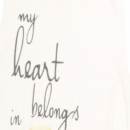 Close-up detail of River Isalnd women’s beige basic t-shirt, size UK 12