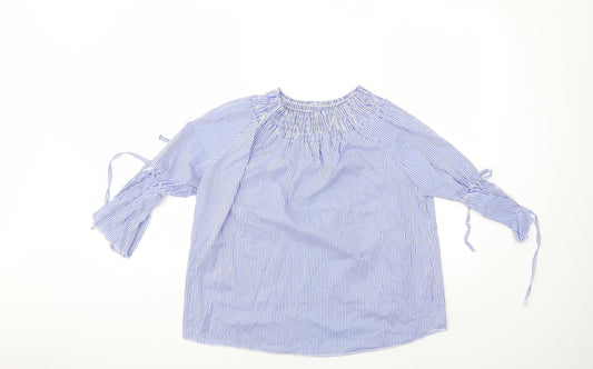 Boohoo Womens Blue Striped  Basic Blouse Size S