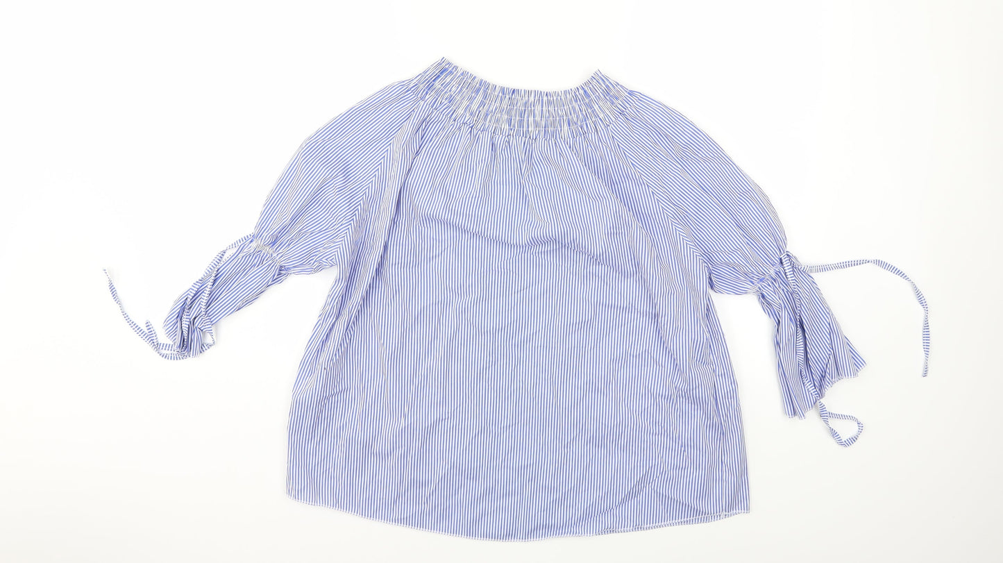 Boohoo Womens Blue Striped  Basic Blouse Size S