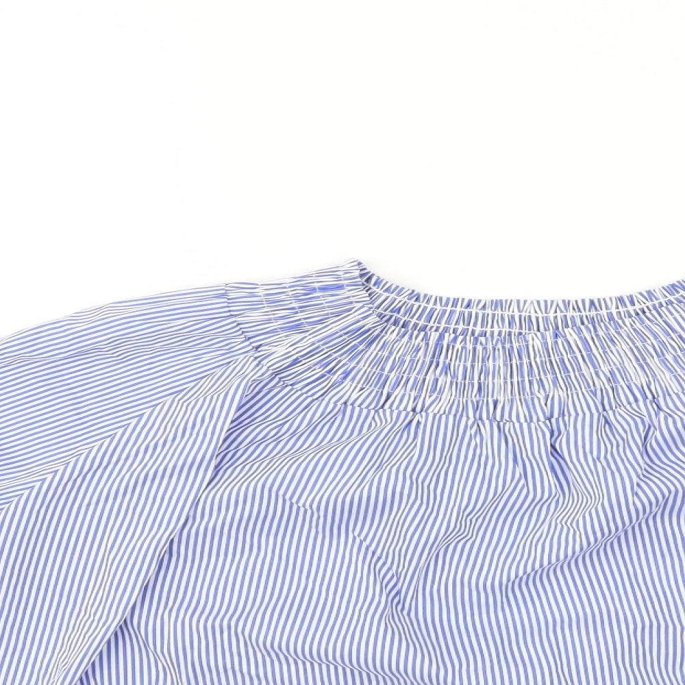 Boohoo Womens Blue Striped  Basic Blouse Size S