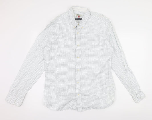 NEXT Mens White Polka Dot   Button-Up Size L