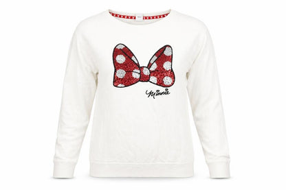 Front view of Disney women’s white pullover sweatshirt, size UK 10