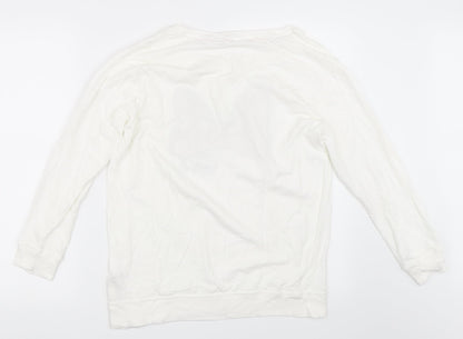 Back view of Disney women’s white pullover sweatshirt, size UK 10