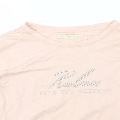 Close-up detail of F&F women’s pink jersey pullover sweatshirt, size UK 12, - relax